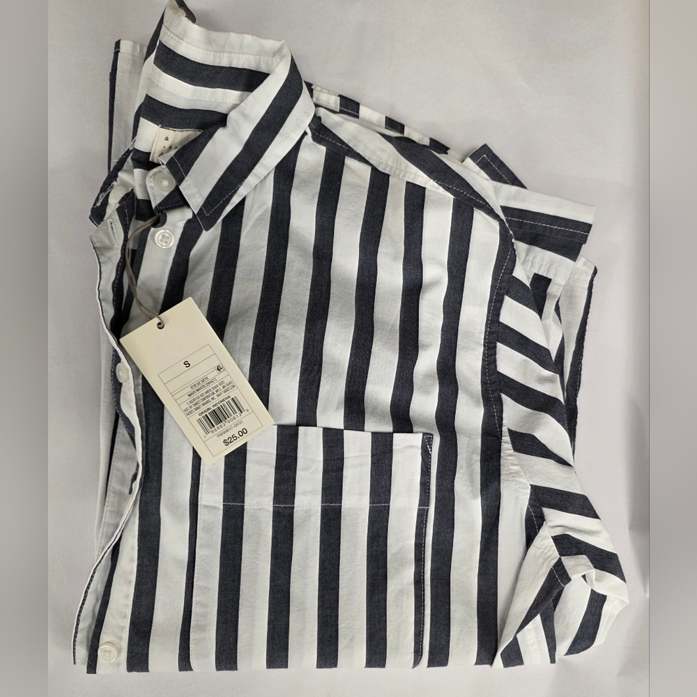 Long Sleeve Oversized Button-Down Navy White Shirt - A New Day size S